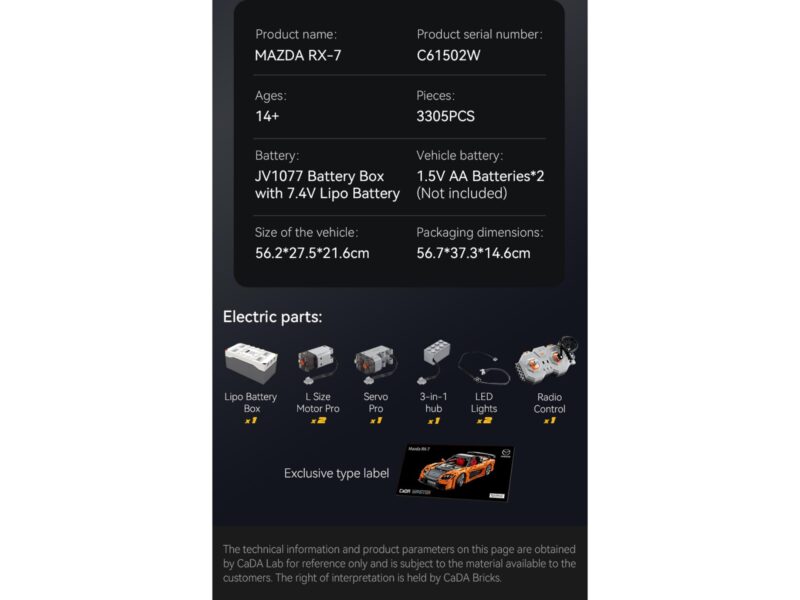 CADA Mazda RX-7 1:8 RC - C61502W - Afbeelding 10